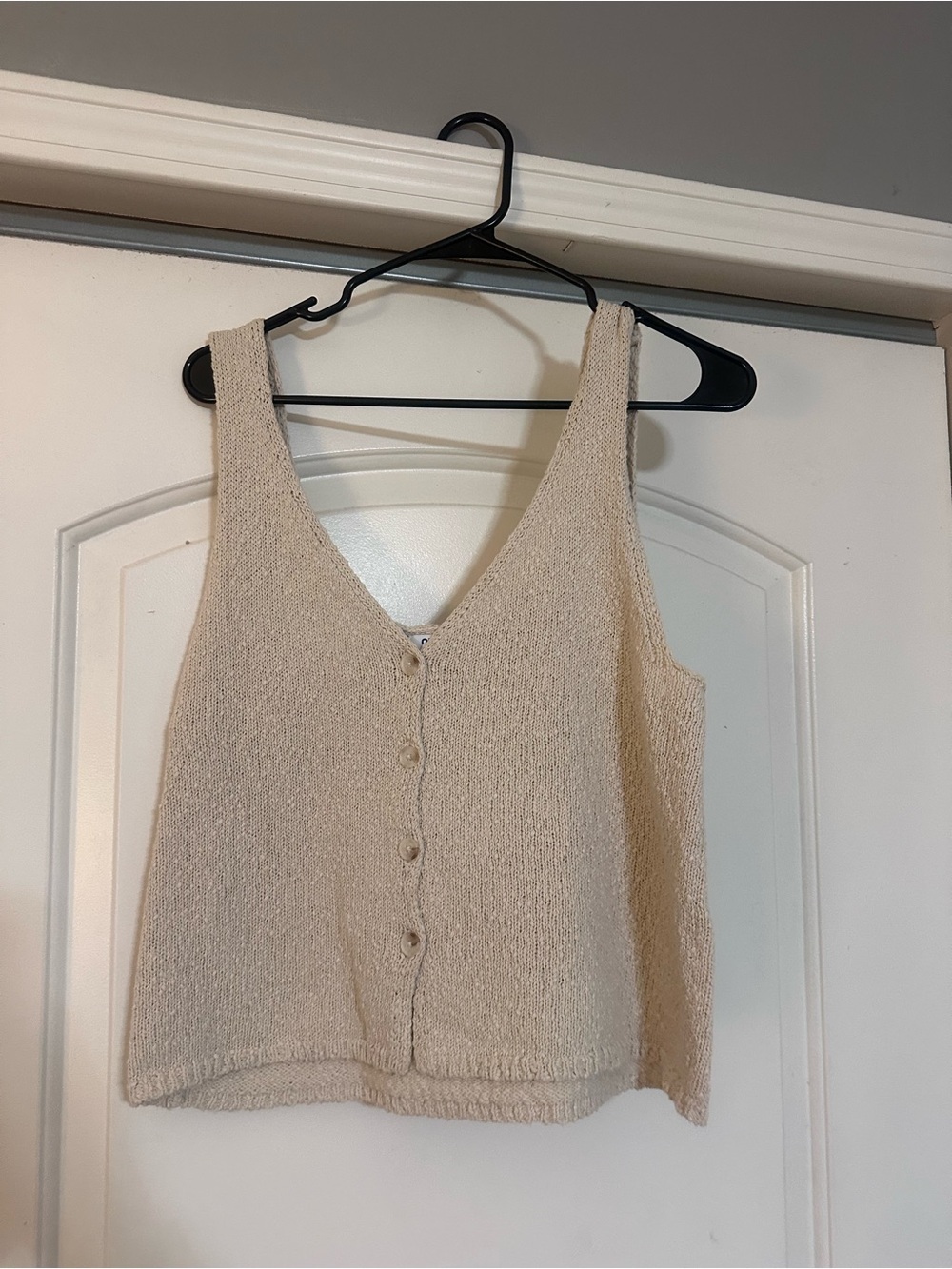 Old Navy Cream Knit V-Neck Tank with Button Detail